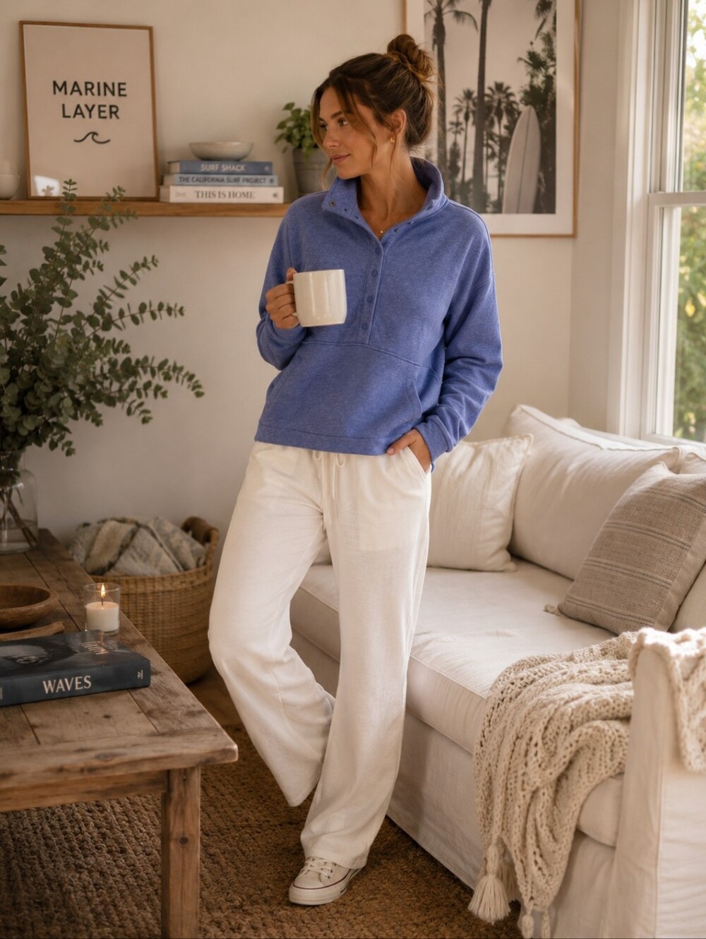 MARINE LAYER Quilted Pullover LARGE‎ Corbet Funnel Neck Snap Closure Blue 18442